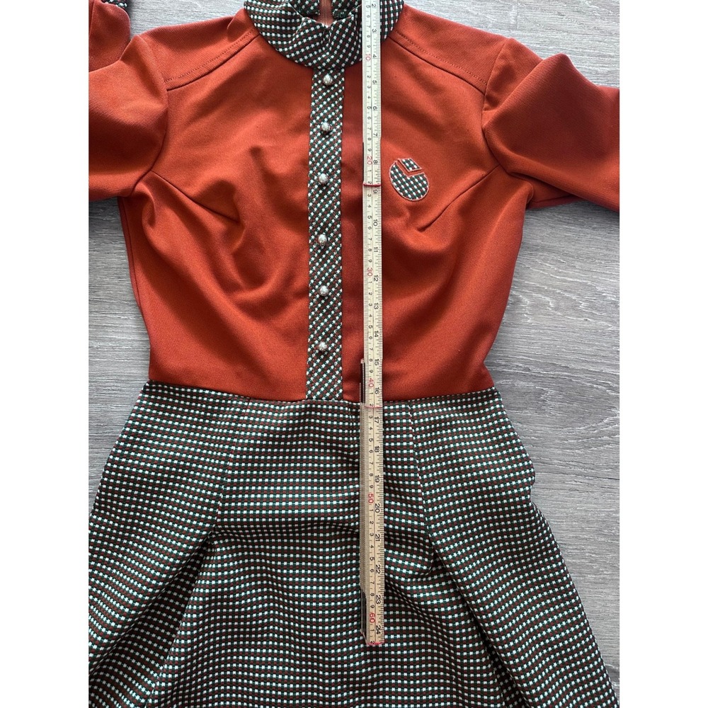 Vintage Gay Gibson 70s Mod Dress Houndstooth GoGo Retro Mock Neck XS Orange - Picture 9 of 10